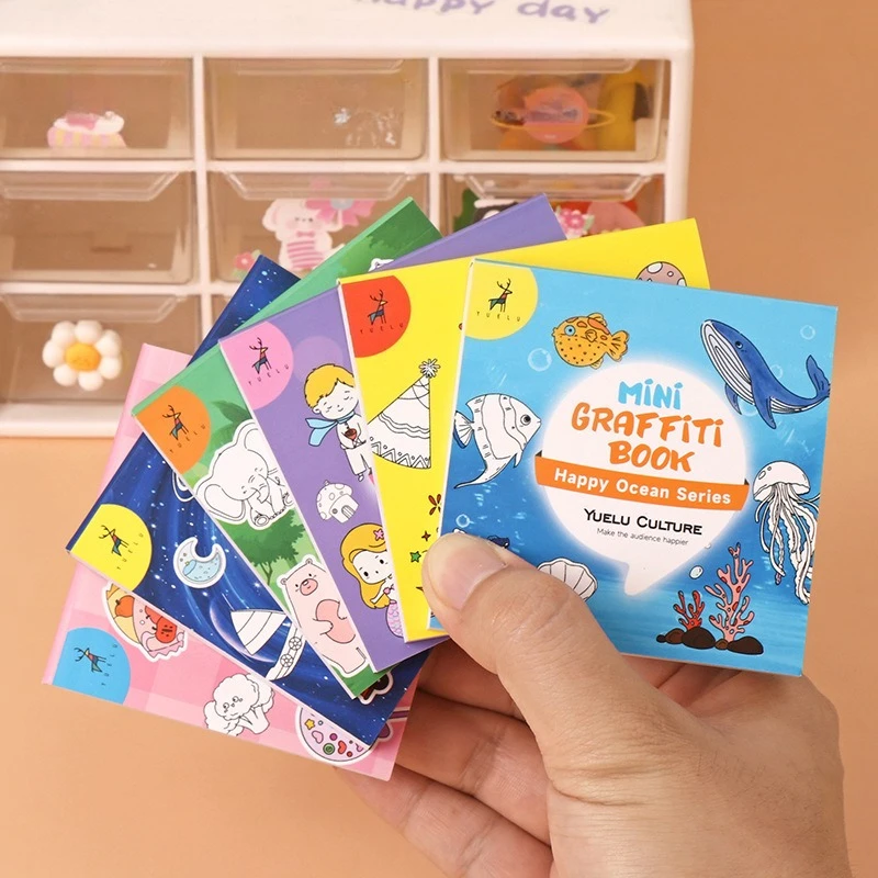 Coloring Book Cartoon Mini Portable Doodle Notebook With Fifty Pages Note Pad For Watercolor Drawing Hand Writing Use