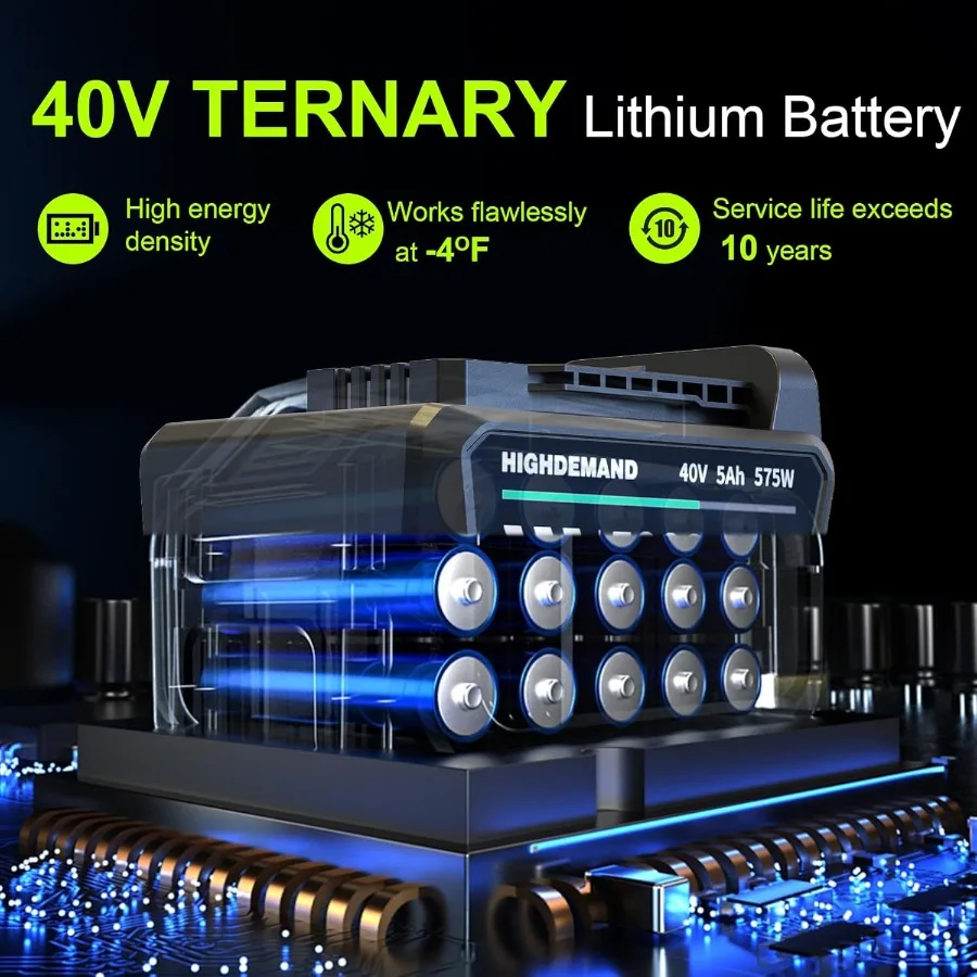 Soffiatore per foglie a batteria con motore potente da 40 V per un efficiente cura del prato e una pulizia del patio Flusso d'aria di 600 CFM e velocità di 180 MPH con Va