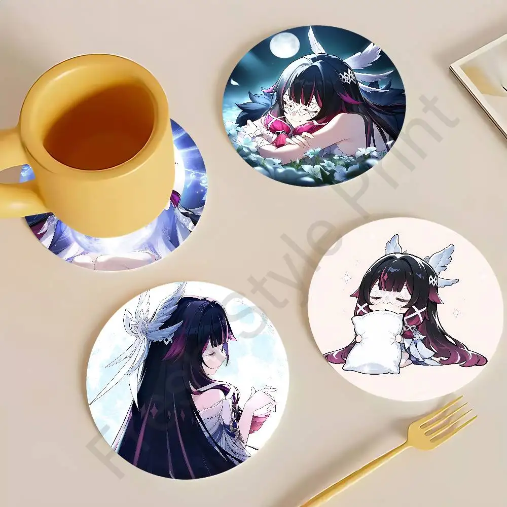

Columbina G-Genshin Impact Heat Resistant Round Wooden Coasters Non-slip Drink Cafe Decoration 2D Flat Color Print Coasters