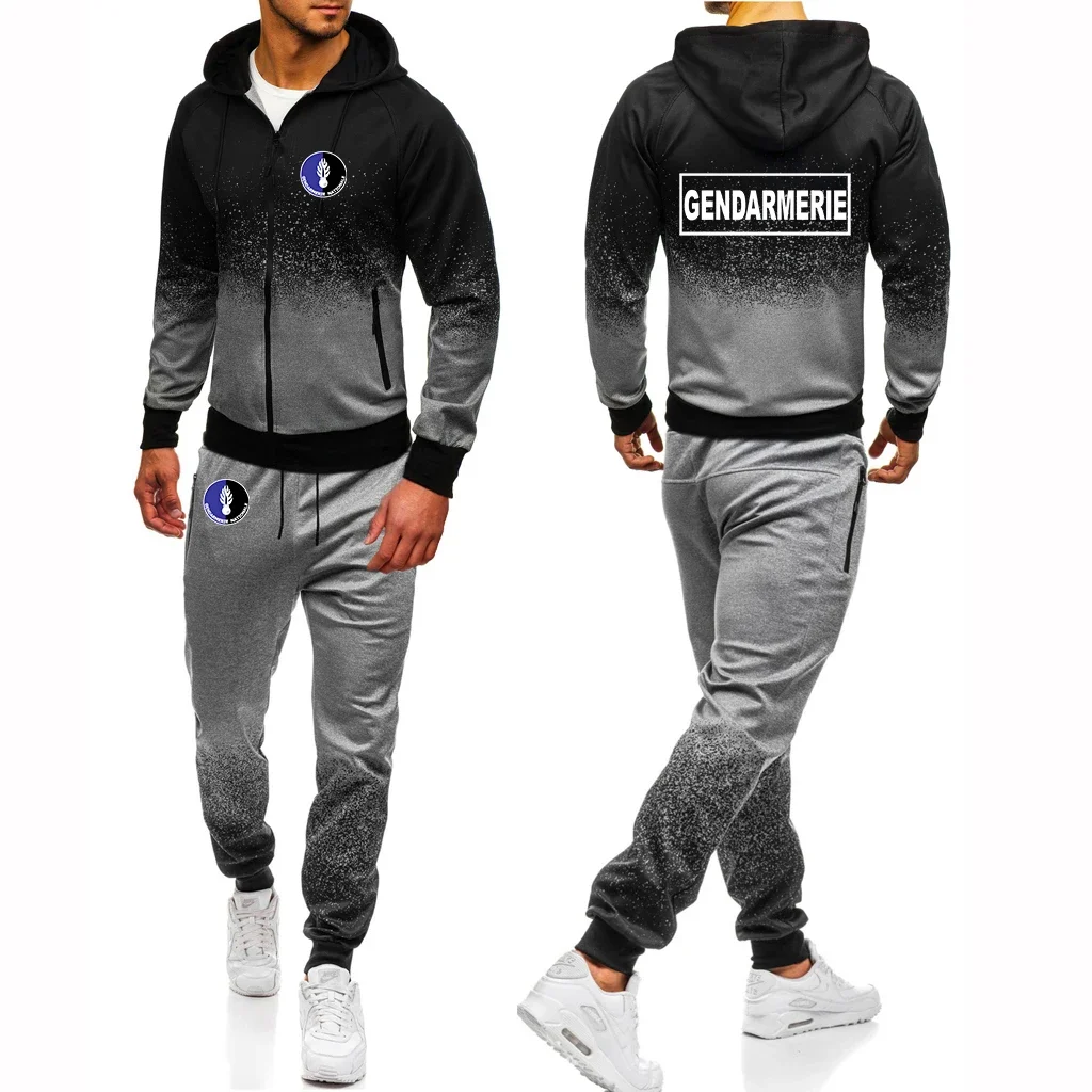 

French Gendarmerie PSIG 2023 New Gradient Tracksuit Suit Spring And Autumn Casual High Quality Cotton Men Jacket Hoodie