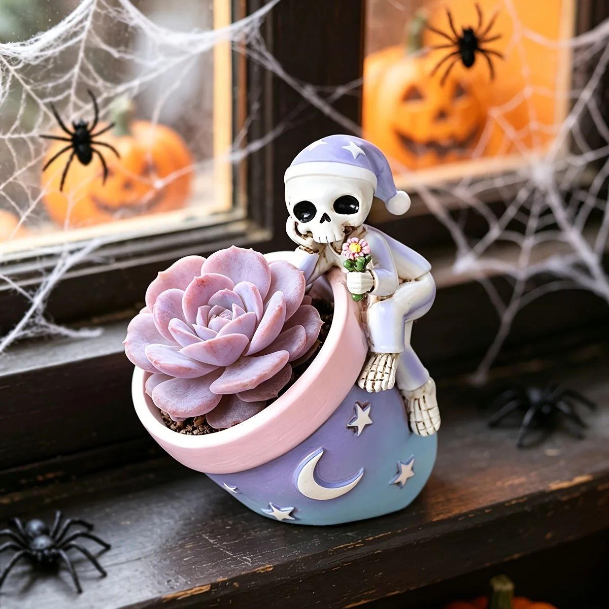 Cute Skull Planter Resin Vases Desk Planter for Succulents Storage Container Table Spooky Decor Halloween Party Prop Home