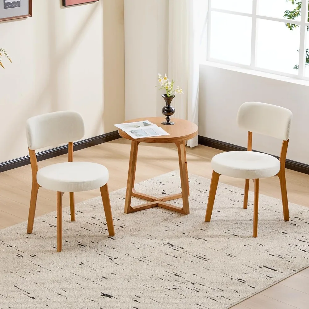 

Oak Wooden Dining Chairs Set of 2, Mid-Century Modern Linen Upholstered Kitchen Chair with Solid Wood