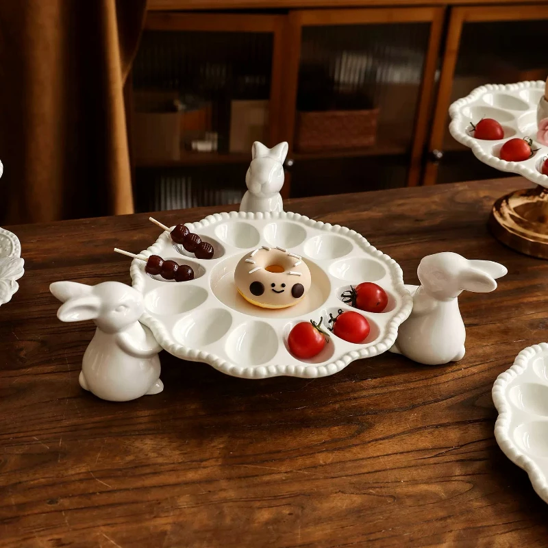 Handmade Flower Rabbit Egg Plate Holder, Decorative Egg Holder for Breakfast Wedding Celebration Table, Wedding Egg Plate & Gift