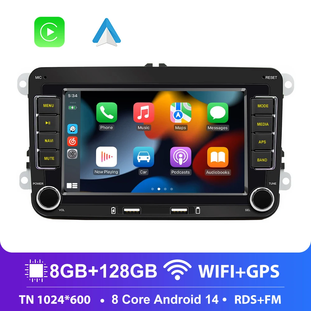 2 Din Autoradio Android 13 Auto Multimedia Speler GPS WiFi Carplay Voor Volkswagen Skoda Octavia golf 5 6 touran passat polo Jetta