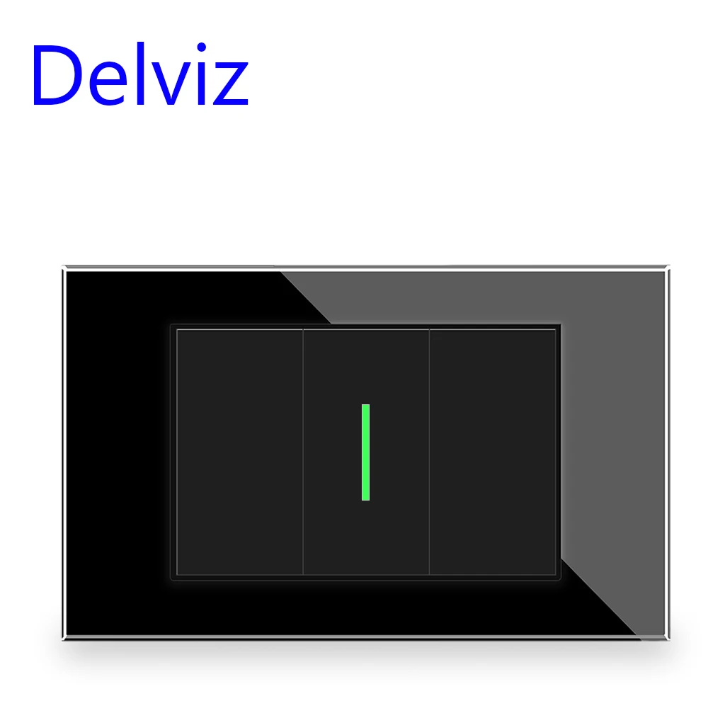 Delviz 1 Gang 2 Way LED Illuminated Retractive Push Button Switch, 10A 250VAC,Tempered Glass Panel, 120*72mm Home Wiring Switch