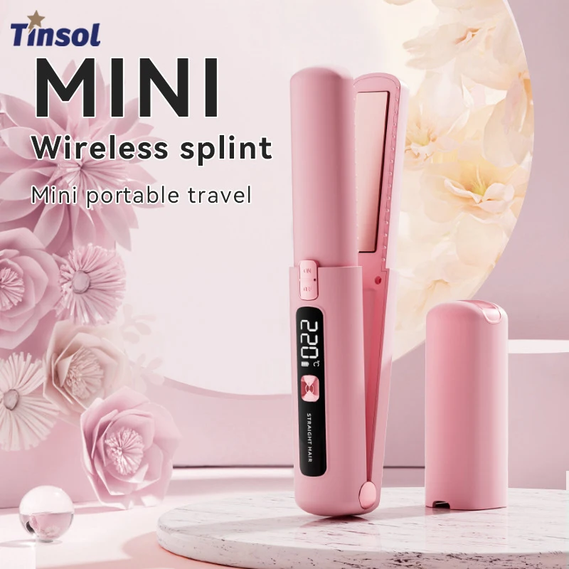 TINSOL Mini Wireless Straightener Portable Curler with Multi-Function Professional Hair Styling Tool with Dual Switch Activation