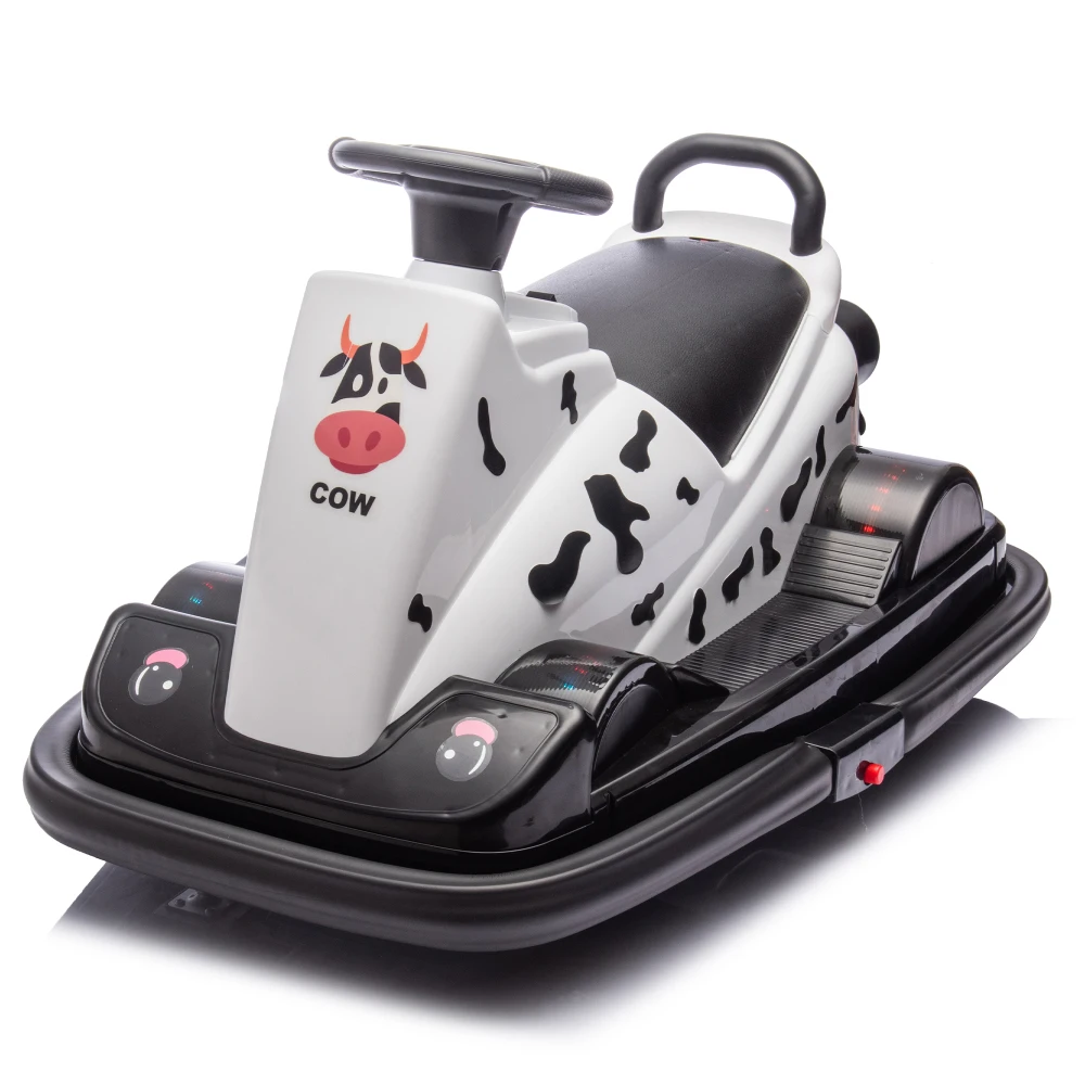 12V Kids Ride On Motor Bumper Car Rotate 360 Degrees in Place Collision Triggers Sound Effects and Lights for Kids Aged 3-5