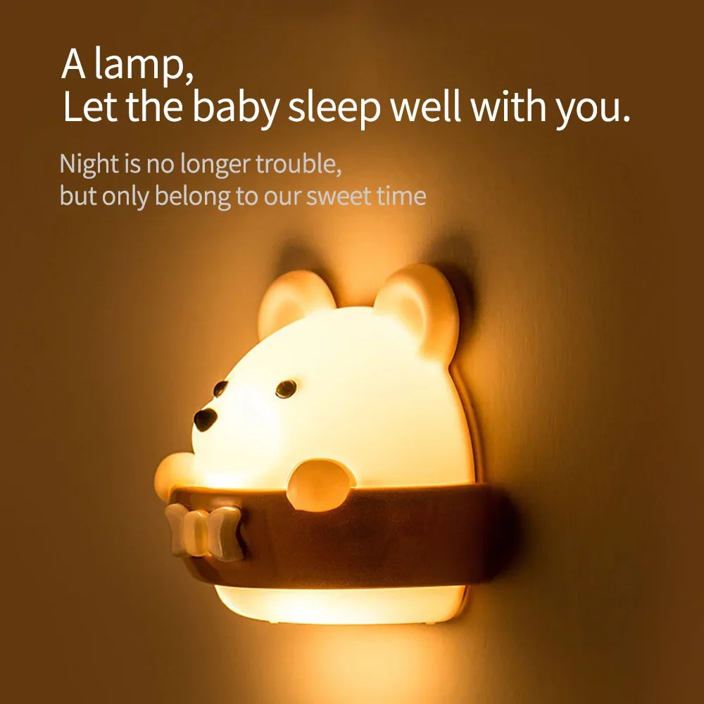 Lampu malam LED anak-anak, lampu samping tempat tidur beruang lucu, lampu dinding LED USB dapat diisi ulang kendali jarak jauh untuk anak-anak kamar tidur lampu rumah