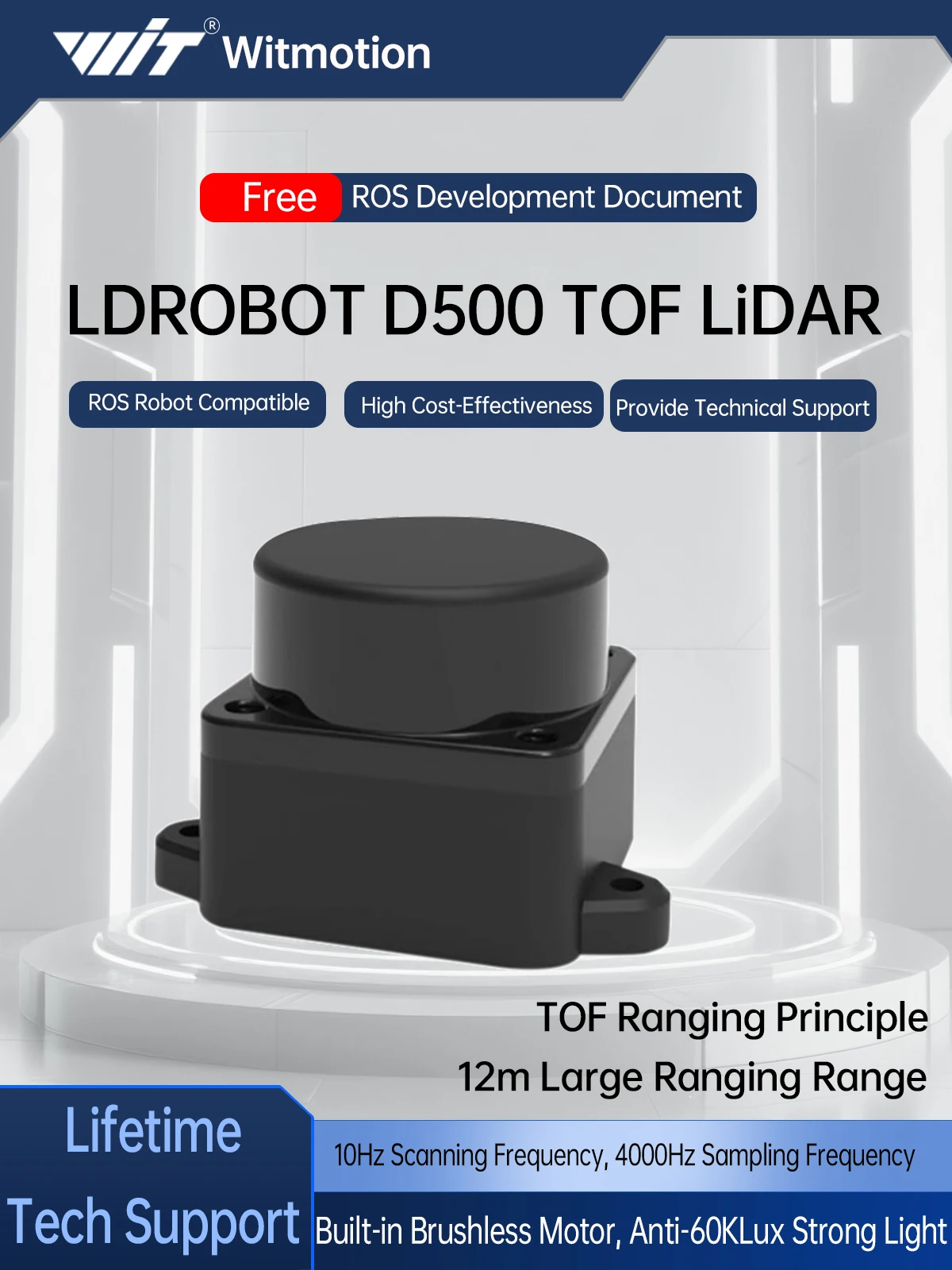 LDROBOT D500 D800 Lidar Kit DTOF Laser-Radar Lidar-Scanner 360 °   30000 Lux 5000 Hz Unterstützung für ROS1 und ROS2 für Innen- und Außenbereich