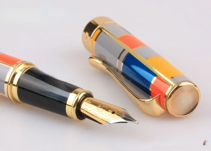 

New Hero 767 Fountain Pen With Golden Trim Fashion Colored Ink Pen Iridium Medium Nib Great For Business Office Graduate Gift