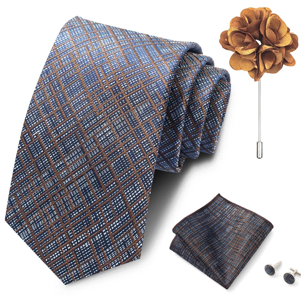 Großhandel Mode 8 cm Krawatten-Set, Krawatte, Einstecktuch, Manschettenknöpfe, Anstecknadel, Lila Paisley, Herren-Krawatten, passend als Geburtstagsgeschenk – Detail 6