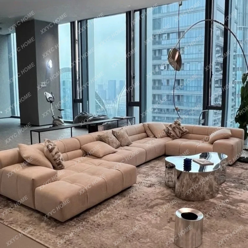 LMinimalist  large flat sofa cream wind large combination puff  sectional sofa