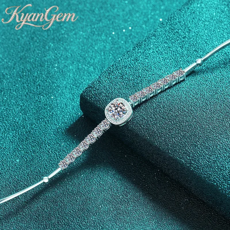 KyanGem 18K Gold Inlaid Diamond Round Square Edged Diamond Moissanite 2.4 Carat Bracelet, All Diamond Moissanite Bracelet