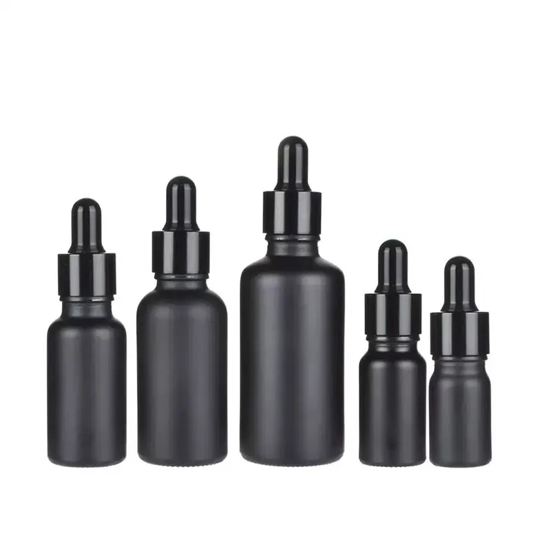 Black Glass Dropper Bottle Metal Cap Avoid Light Peppite Refill Perfume Essence Basic Massage Herbal Face Body Oil Skincare