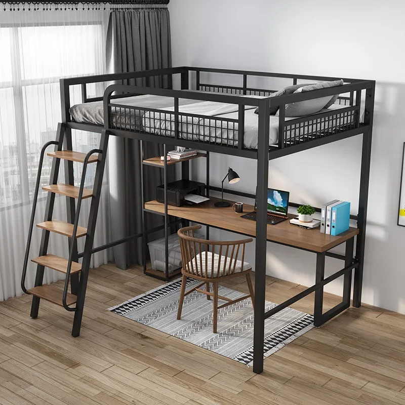 Wrought iron elevated bed Double bunk Under table Duplex High and low bed Space saving Split bed Step ladder Loft childr
