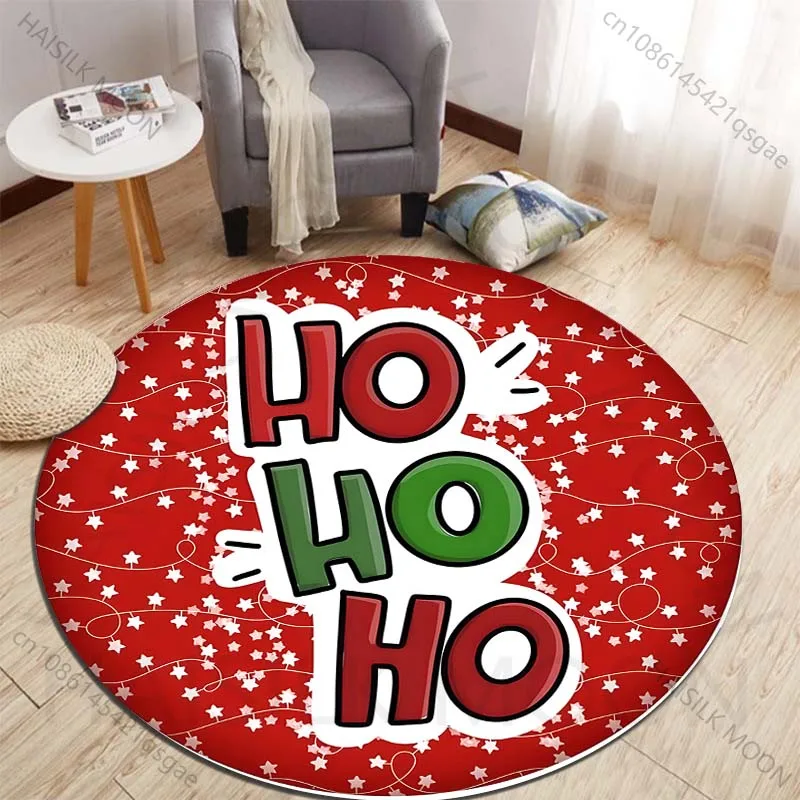 Festive red background with stars and HOHO design Printed round carpet living room sofa table large pet mat soft round carpet