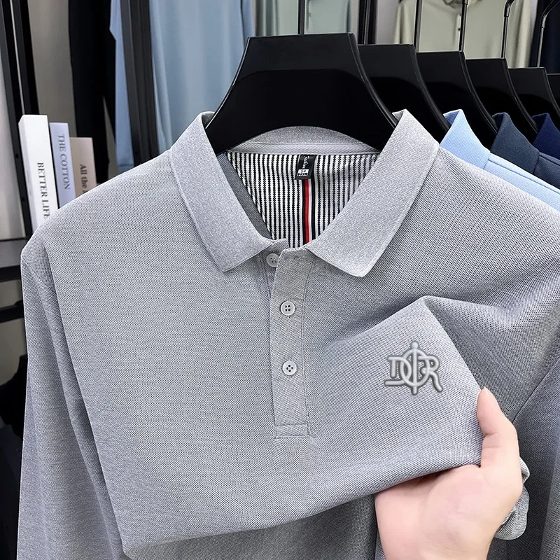 

Original Quality Men's Polo Shirt Turtle Back Craftsmanship Silicone Print Long Sleeve Autumn Lapel T-Shirt Business Menswear