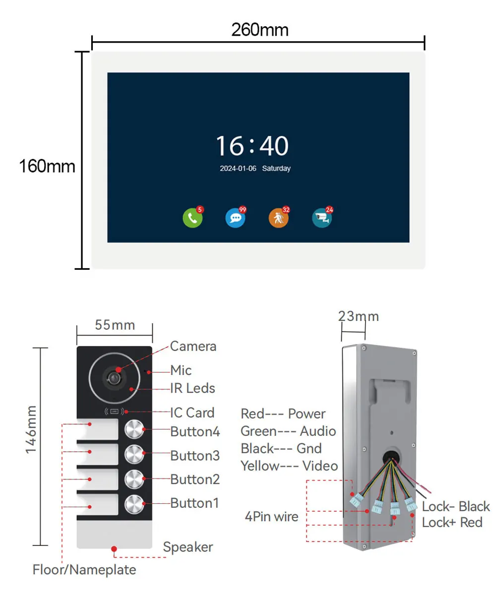 Système d\'interphone vidéo Wi-Fi avec caméra RFID, sonnette de porte, interphone vidéo pour appartement, famille, multi-nits, 10 \