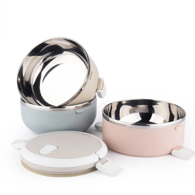 Round double layer insulated stainless  food warmer storage thermal lunch boxes