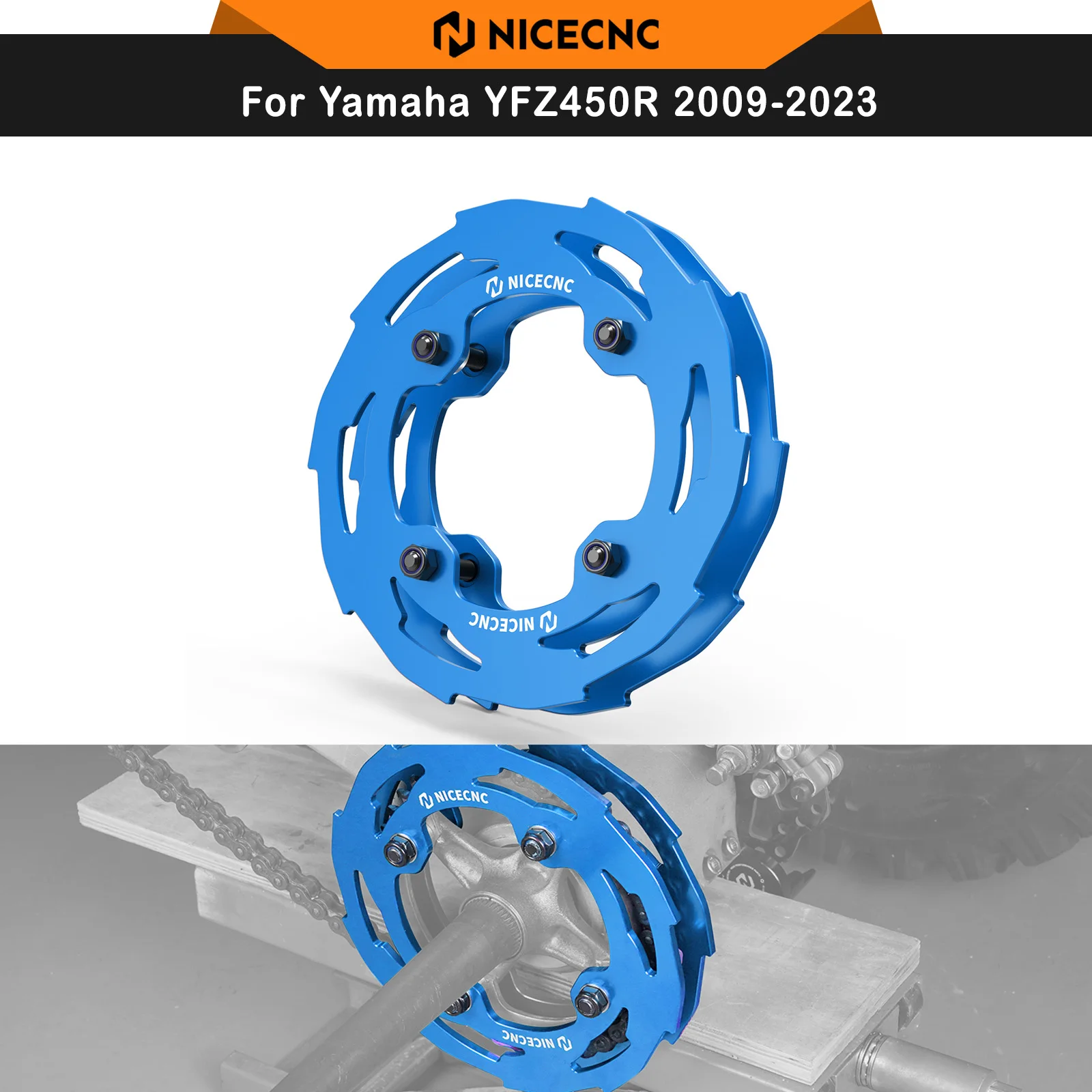 NICECNC Für Yamaha YFZ450R 2009-2023 5MM Kettenradschutz Dynamisches Design Verhindert Abfallen Aluminium ATV Zubehör