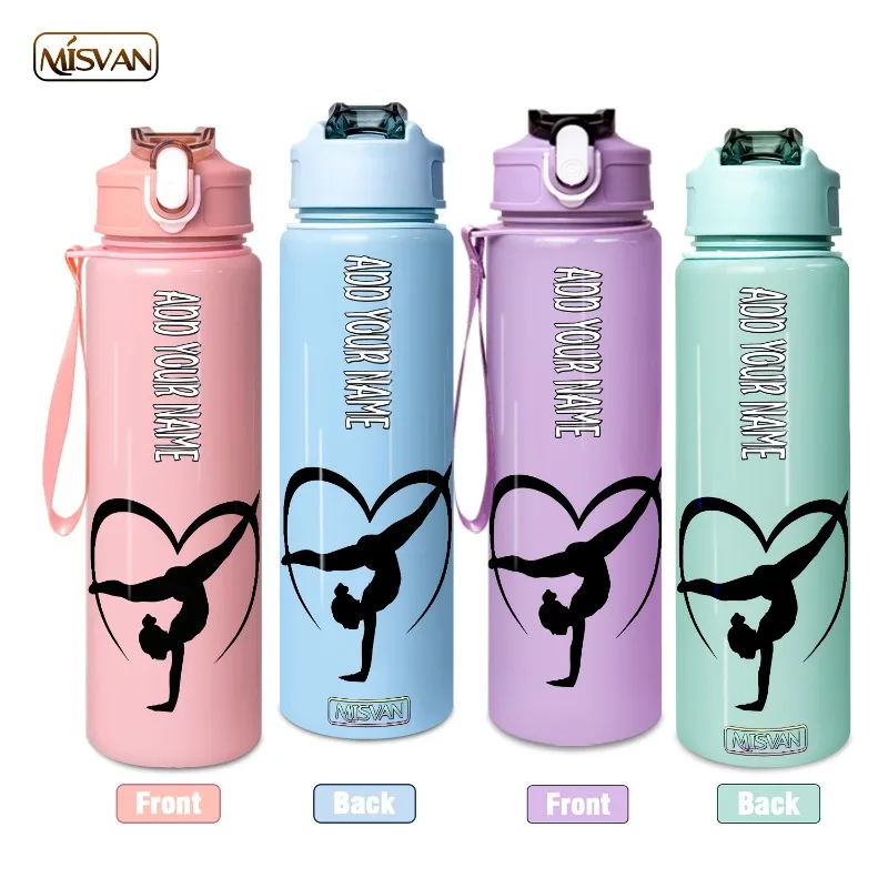 750ml Custom Name Gymnastics Girl Heart Silhouette Leakproof Flip Cover Water Bottle for Sports Office Daily Perfect Holiday Gif
