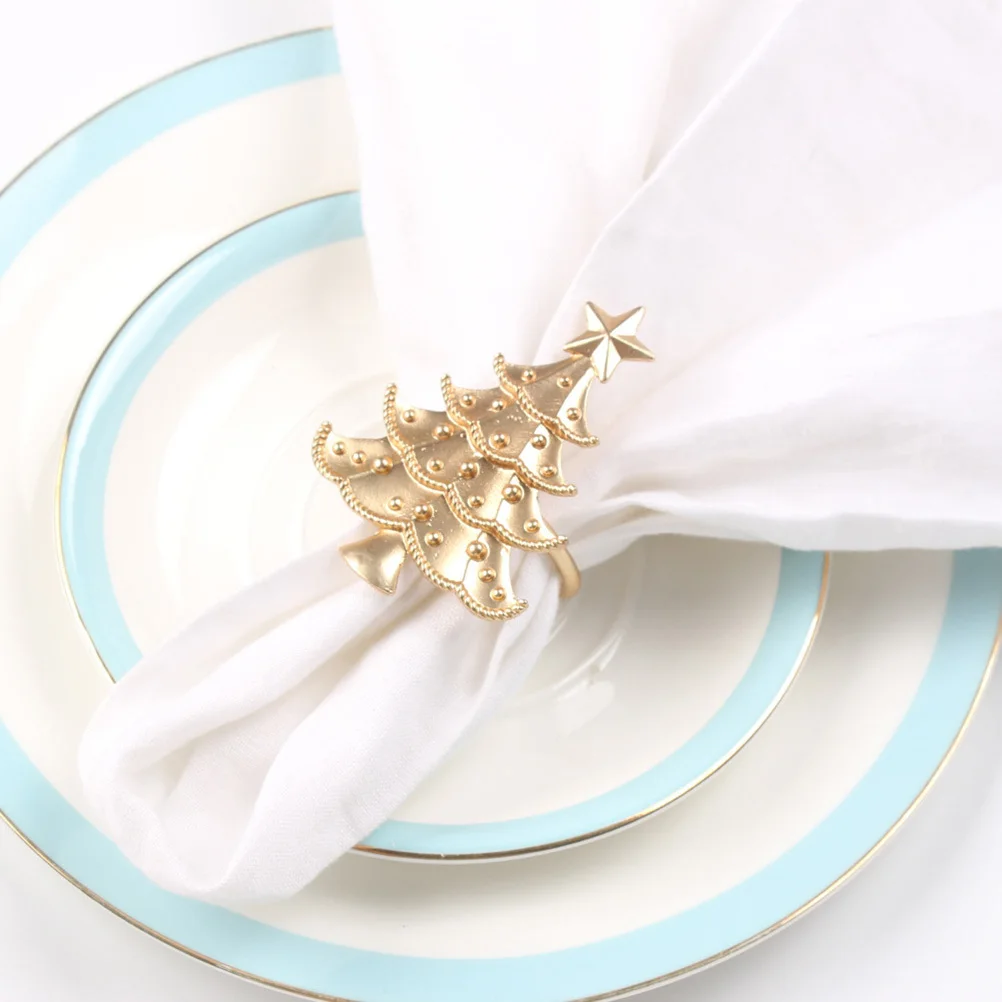 

6Pcs Christmas Tree Napkin Ring Cute Elegant Table Accessory for Wedding Bridal Shower Banquet Decoration Golden