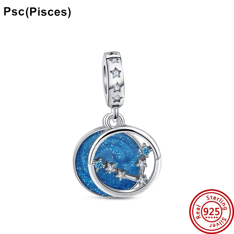 100% 925 Sterling Silver Amulet Twelve Constellations Beads Charms Fit Original Pandora Bracelets For Women Jewelry Gift DIY