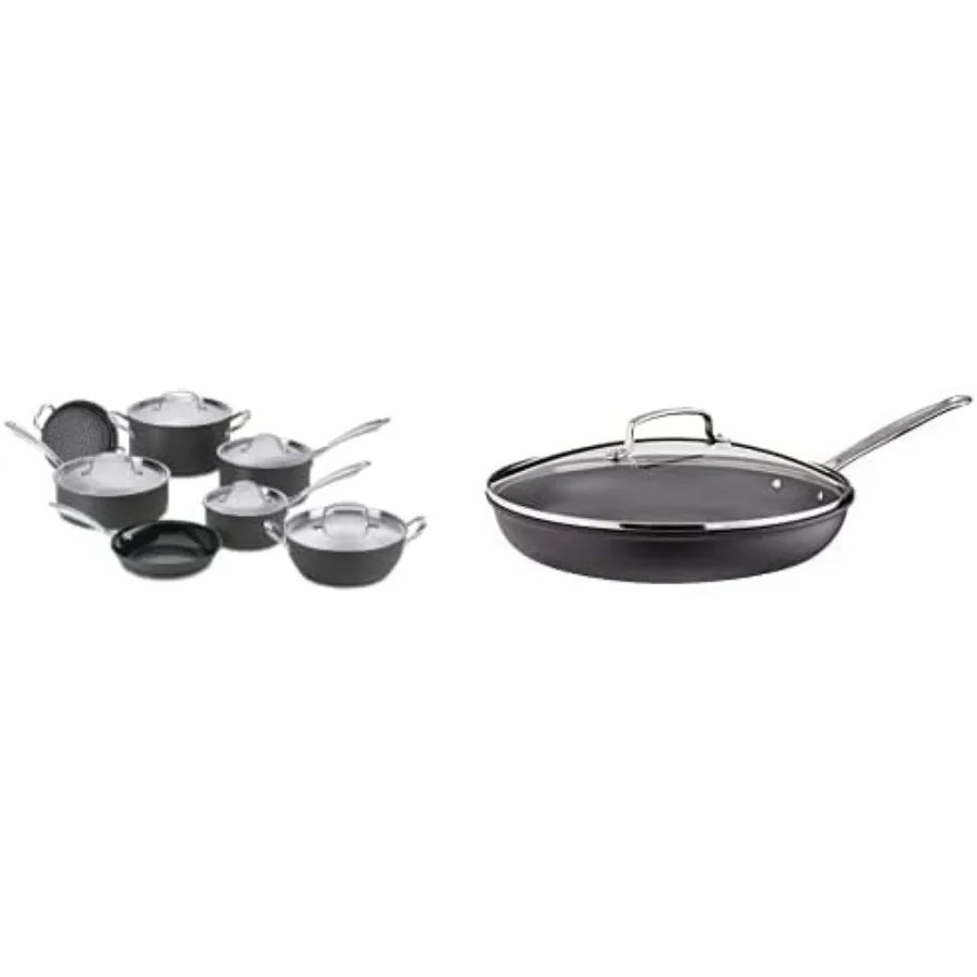 

Cuisinart GreenGourmet Набор посуды из твердого анодированного 12 предметов с 12-дюймовой сковородой и стеклянной крышкой для высокопроизводительного приготовления пищи Durab