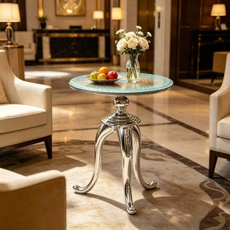 European style light luxury round coffee table, microcrystalline stone living room sofa side table, study hotel corner table, be