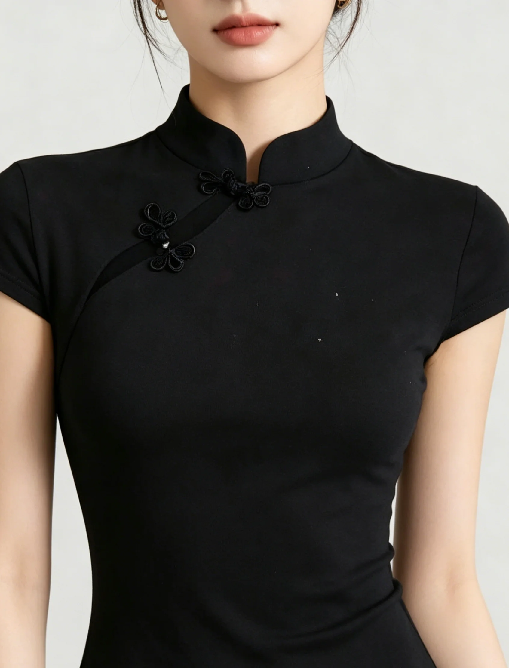 Summer New Retro Style, New Chinese Style, Niche Design, Buckle Style, Spicy Girl, Slim Fit Cheongsam Collar, Short Sleeved
