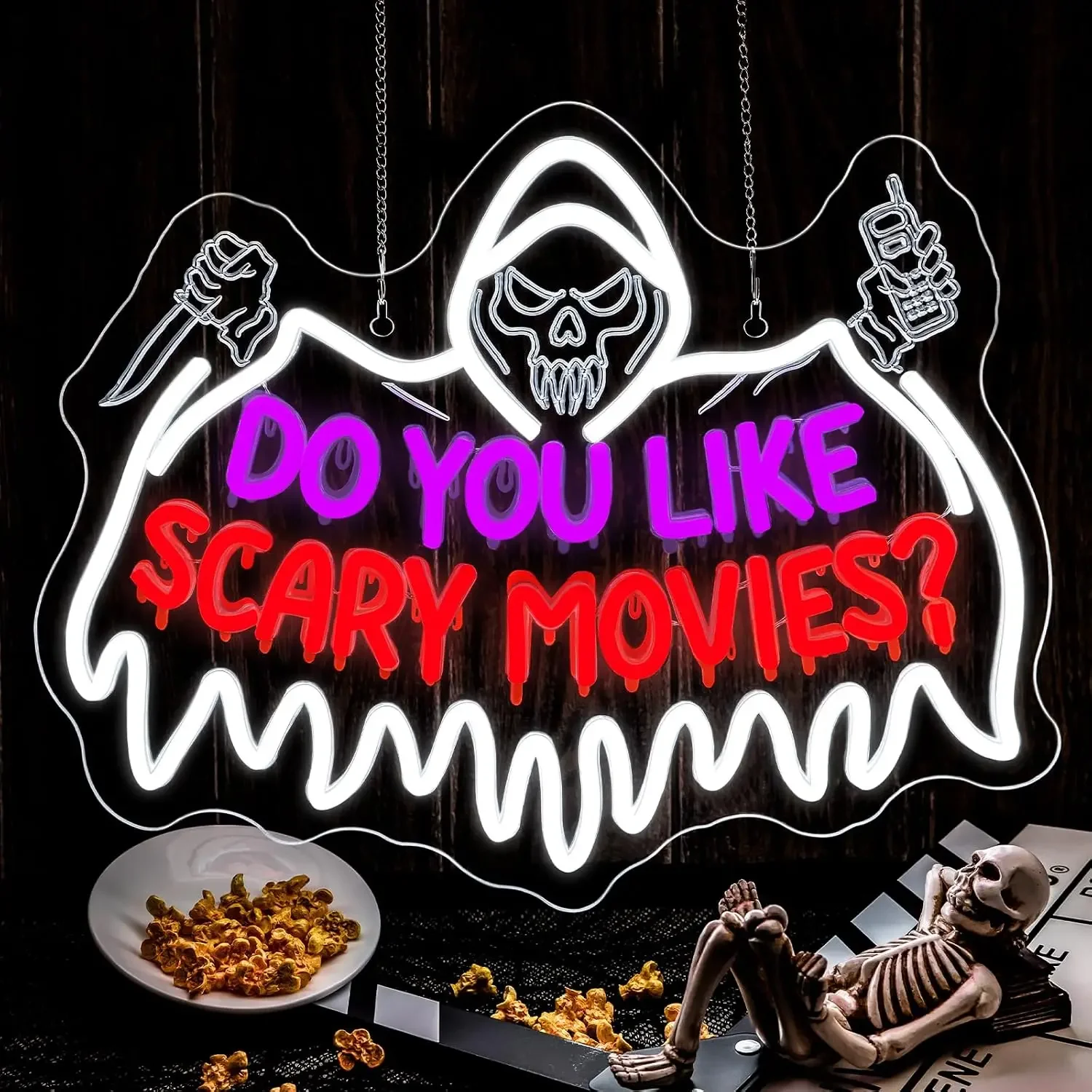 Do You Like Scary Movies Neon Sign USB LED Neon Light Halloween Party Bar Gaming Room Bedroom Aesthetic Decor Night Light Gift