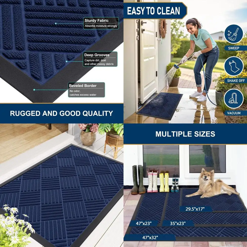 

Durable Natural Rubber Doormat, Non-Slip, Captures Dirt & Moisture, Easy to Clean, Suitable for Patio and Entryway, 47x23, Navy