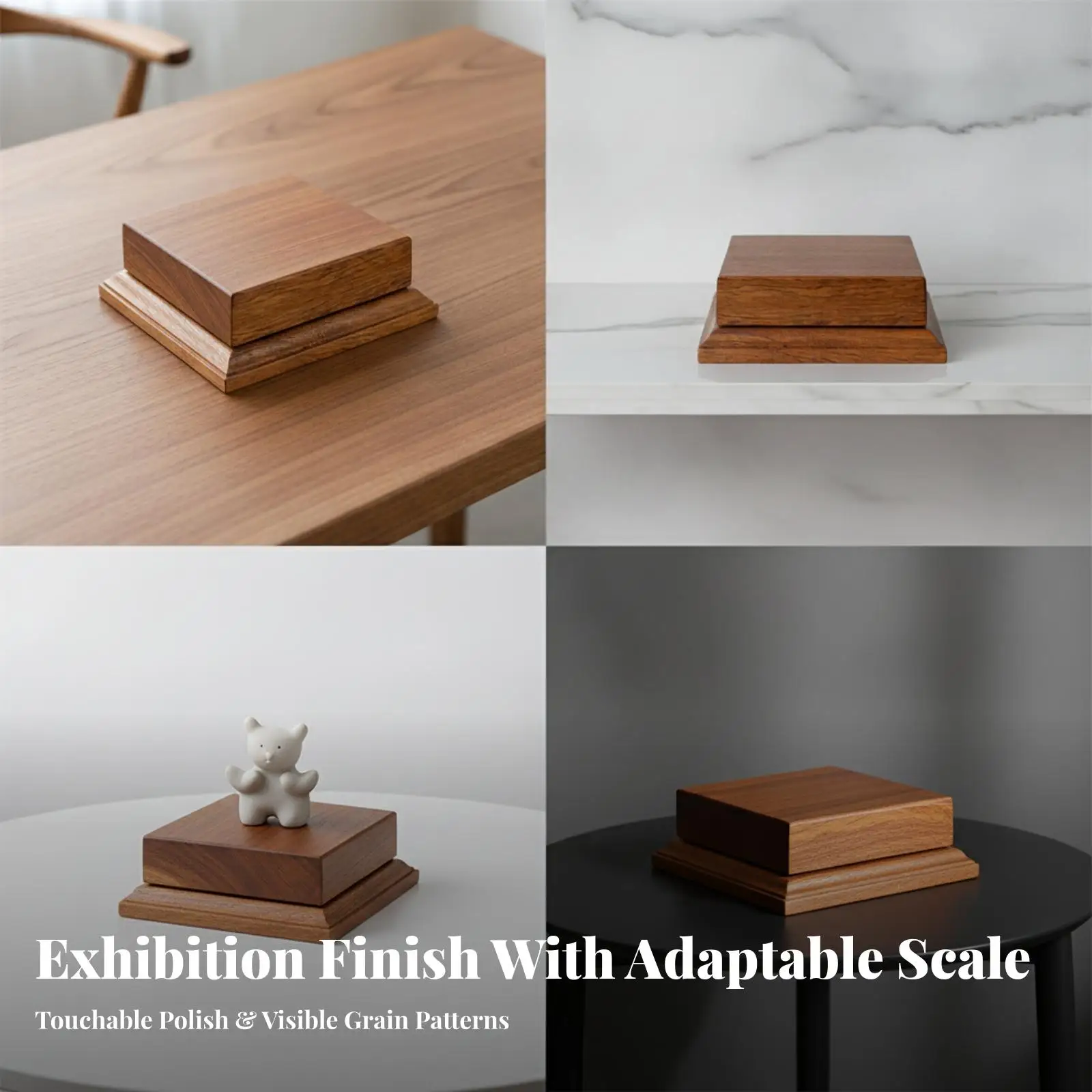 Sapele Wood Tiered Display Stand Square Pedestal for Figurines Ornaments Tea Ware Decor