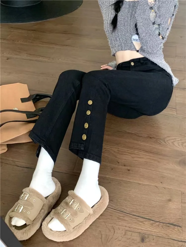 

High Waist Slim Fit Straight Leg Jeans Women's Summer New Style Nine Points Elastic Casual Trousers High Waist Straight Leg J...