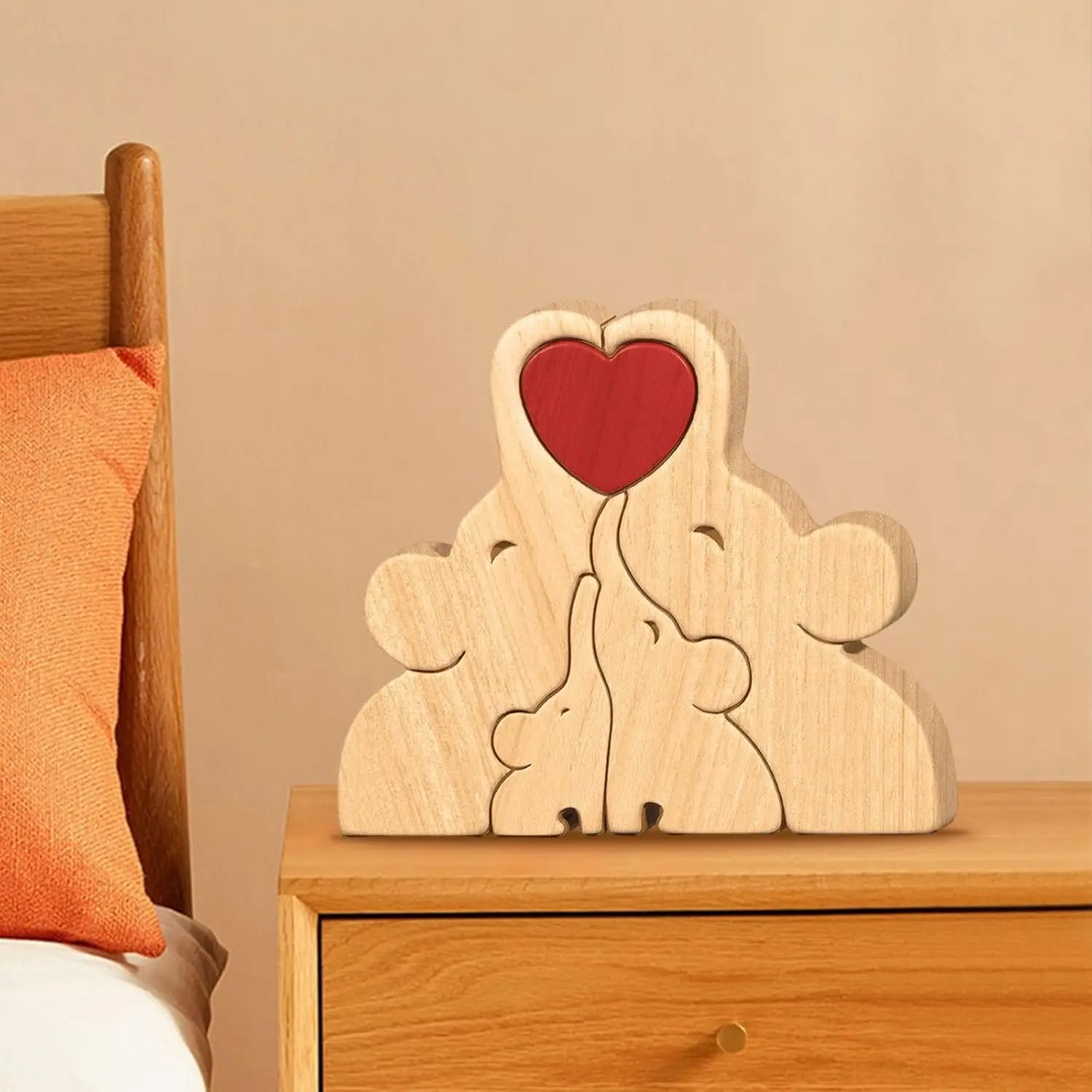 Personalized Wooden Elephant Puzzle Family Wood Animal Sculpture Puzzle Home Decor Birthday Gifts Christmas Gift for Mom Dad