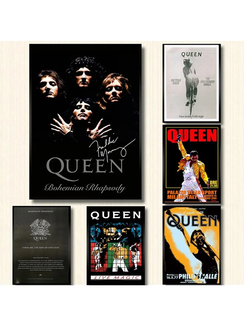 AliExpress Queen Bicycle Race Poster Freddie Mercury Bohemian Rhapsody Rock Music Canvas Painting Vintage Wall