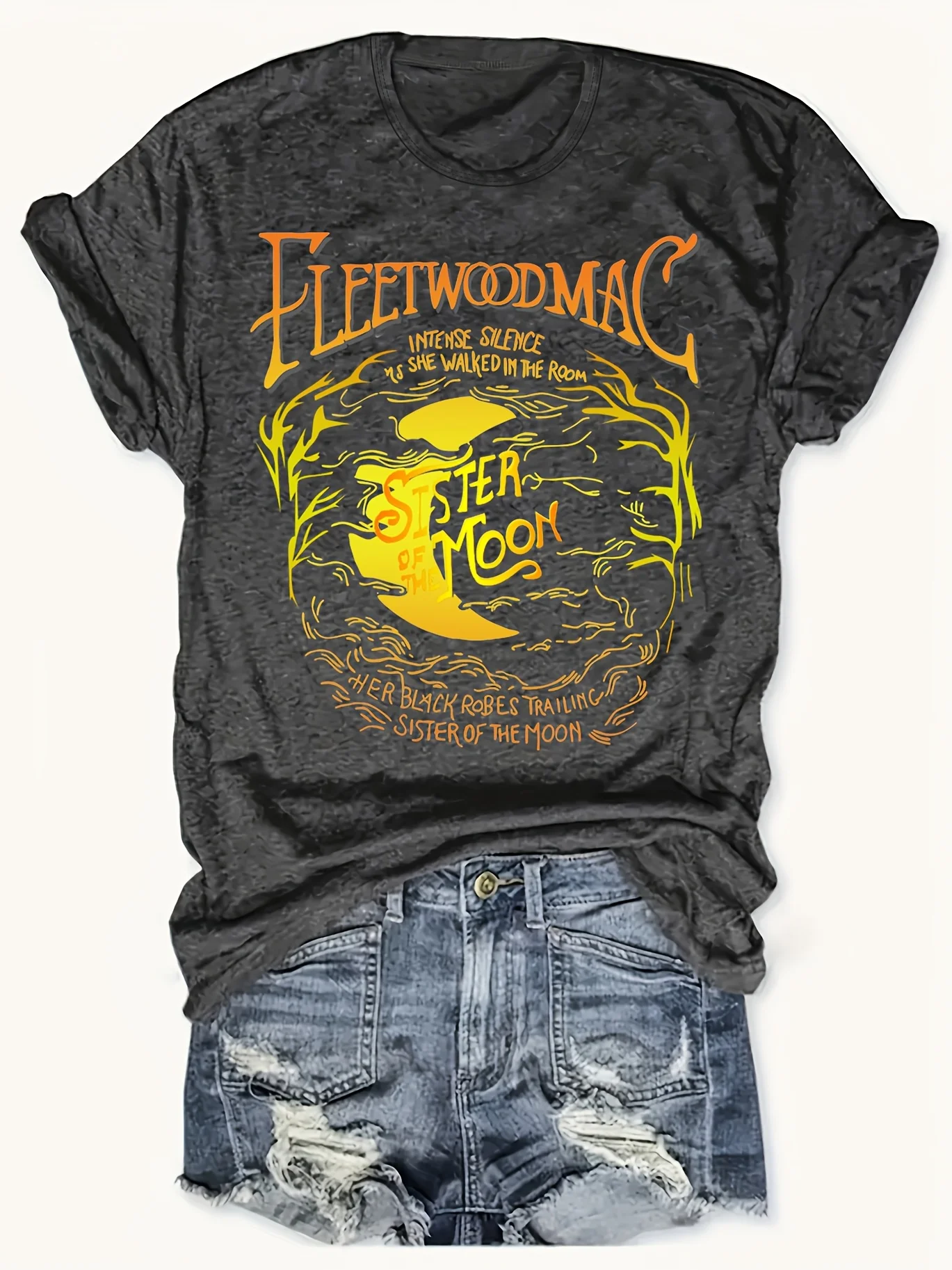 

Женская темно-серая футболка больших размеров с короткими рукавами, принт Fleetwood Mac «Sister of the Moon», рок-музыка — вдохновленный и винтаж
