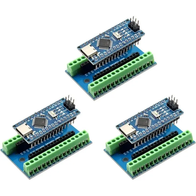 Módulo FULL-Nano V3 con microchip CH340 + placa de expansión simple Nano I/O Shield V1.0 con terminales de tornillo para Arduino Nano