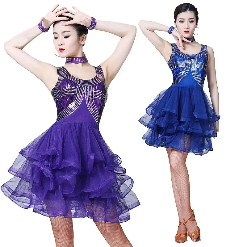 

Women Latin Dance Dress for Women Latin Dresses for Adult Stage Dance Wear Salsa Samba Dancing Costumes Blue