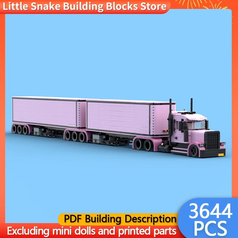 City Car Model MOC Building Bricks Pink Heavy B-Double Truck Modular Technology Gifts Holiday Assemble Children Toys Suit