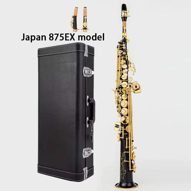 

Japan brand Saxophone Soprano 875EX model Bb Black nickel gold professional Sax Soprano Musical instrument with 2 Curved neck