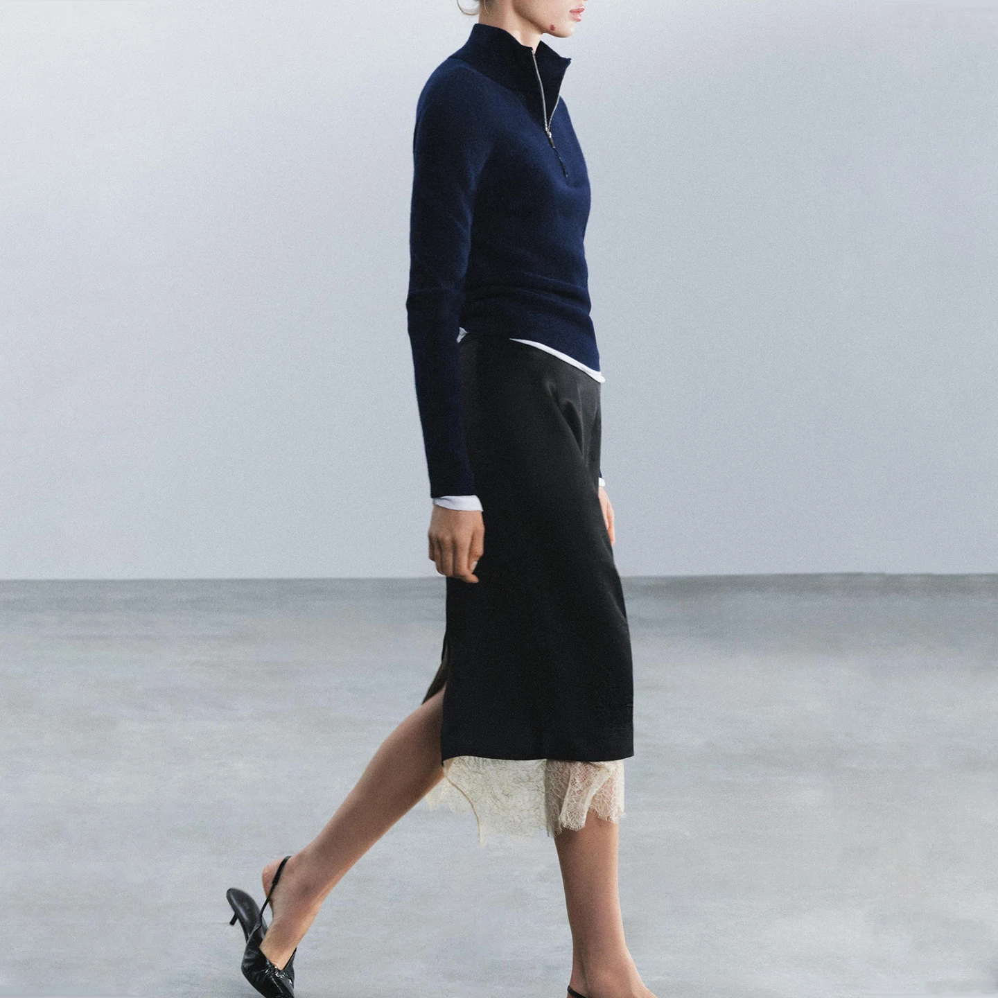 Fashionable Mid-Waist Color Block Lace Straight  Skirt Women's Autumn 2026 New Arrival ZADATA Standard Fit Other Material