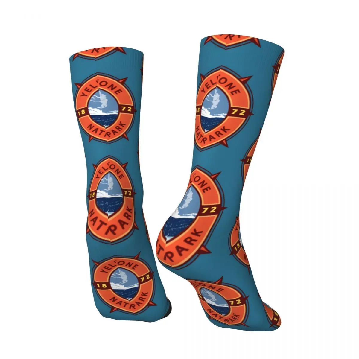 National Park Compass Emblem Crazy Men's Socks Unisex Yellowstone Street Style Seamless Printed Funny Novelty Happy Crew Sock