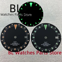 BLIGER 29mm Sterile Watch Dial Orange/Green Time Mark Green Lumious For NH34(GMT) Movements Fit 36mm-41mm Case