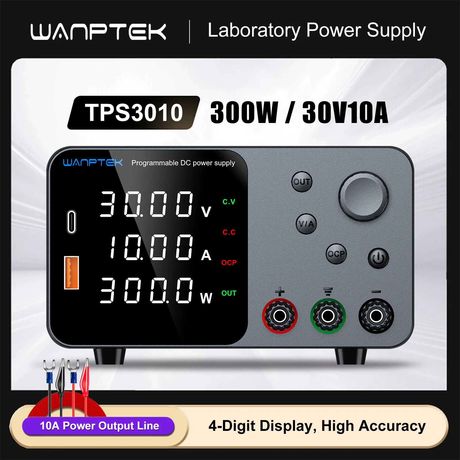 Wanptek 30V 10A Laboratory Power Supply with USB Fast Charging Adjustable Voltage Current Bench DC Power Supply 60V 5A