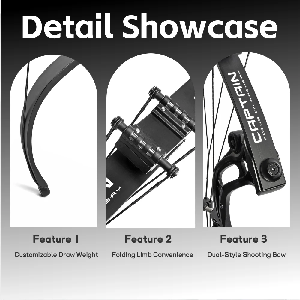 JUNXING F164 40-55lbs Compound Bow Straight Bending Limbs Aluminum Alloy Handle for Archery Target Hunting Shooting Practice 4