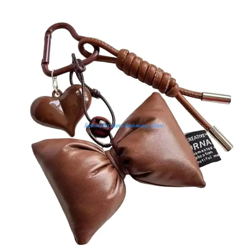 573B Stylish Coffee Colored PU Leather Keychain Bag Charm Elegant Decorative Accessory For Handbags And Keys