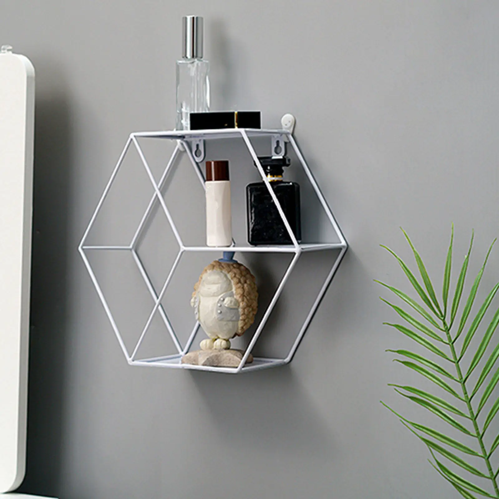 Wooden Iron Hexagon Storage Rack Wall Mounted Decorative Shelf for Home Office Dorm Room Decoration Wall Decor Creative Design