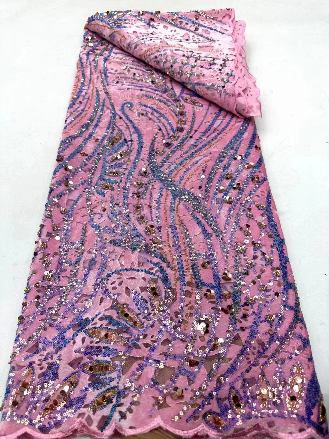 

Latest African Lace Fabric beads Embroidered Nigerian Lace Fabrics High Quality Sequins French Tulle Lace Fabric TC