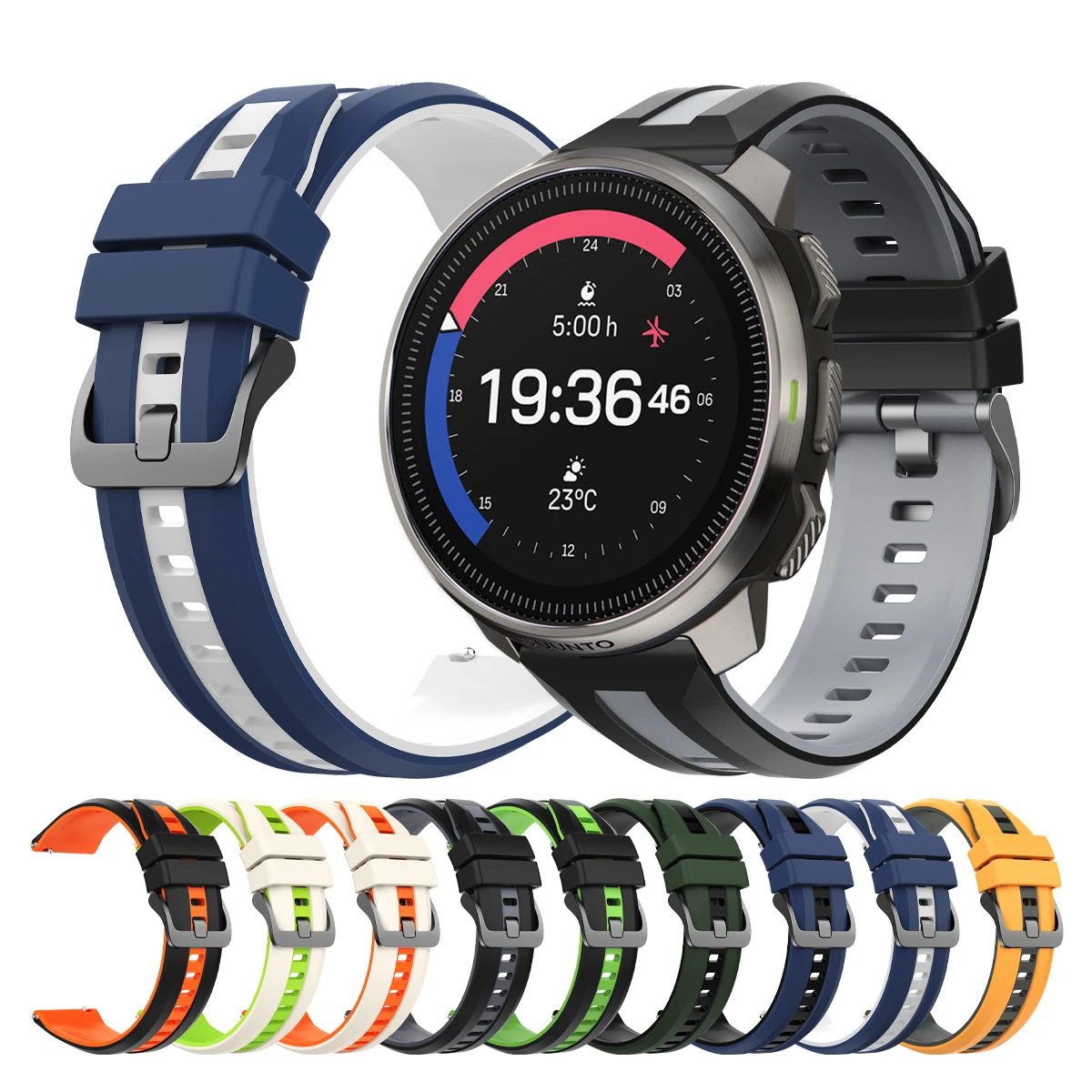 22 مللي متر حزام ساعة اليد ل SUUNTO تشغيل/المحيط الرياضة سيليكون المعصم الفرقة ل SUUNTO سباق S/العمودي/5 9 الذروة برو DLC سوار حزام الساعات #1